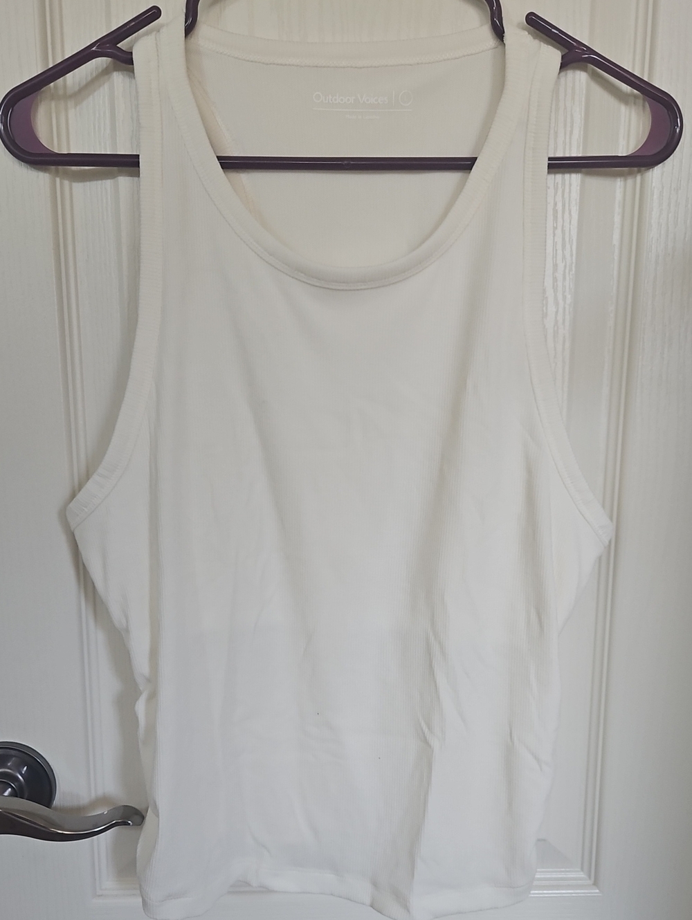 Outdoor Voices White Ribbed Scoop Tank